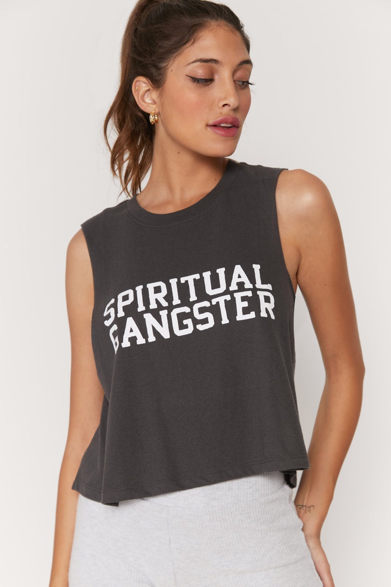 Women's Spiritual Gangster Varsity Crop Tank Tees & Tanks Vintage Black | TZ6472539