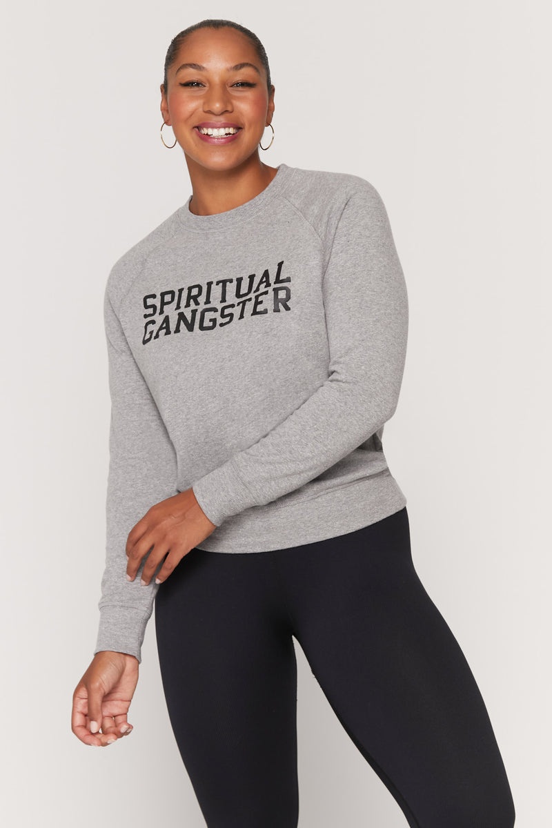 Women's Spiritual Gangster Varsity Old School Sweatshirt Sweatshirts Heather Grey | OD1495028