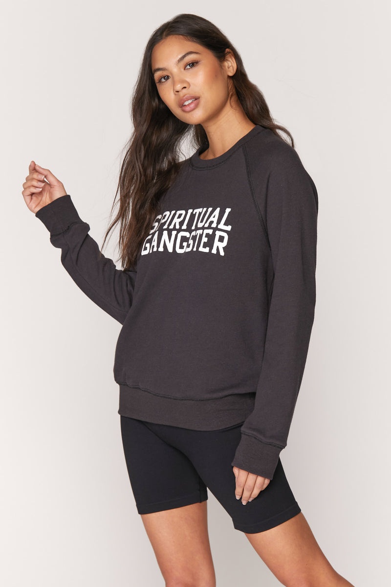 Women's Spiritual Gangster Varsity Old School Sweatshirt Sweatshirts Vintage Black | ZO0896327