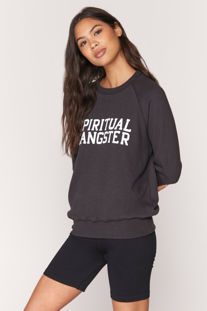 Women's Spiritual Gangster Varsity Old School Sweatshirt Sweatshirts Vintage Black | ZO0896327