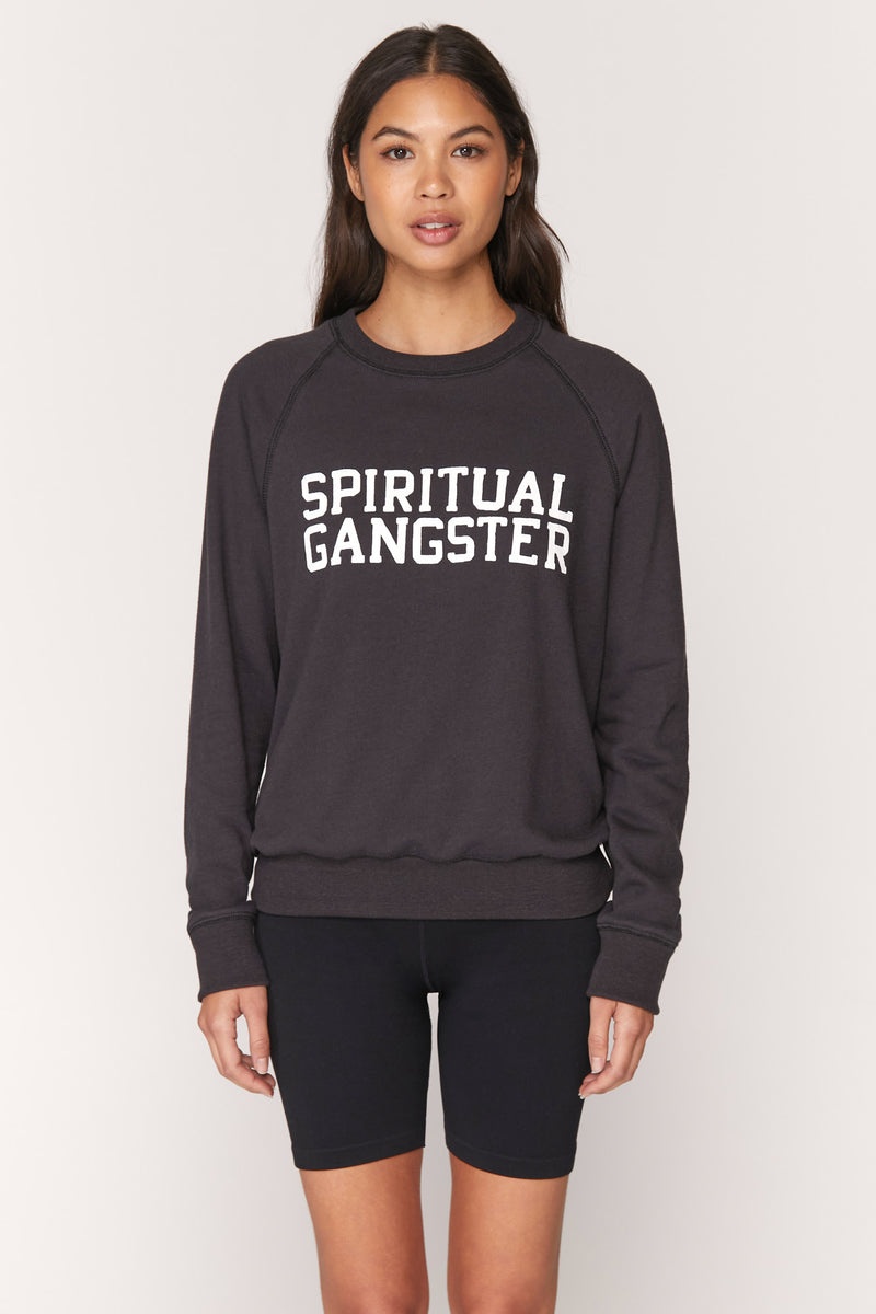 Women\'s Spiritual Gangster Varsity Old School Sweatshirt Sweatshirts Vintage Black | ZO0896327