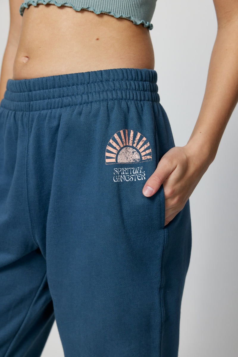 Women's Spiritual Gangster Sun Shine Boyfriend Pocket Sweatpants Sweatpants & Joggers Deep Sea Blue | ZC0195762