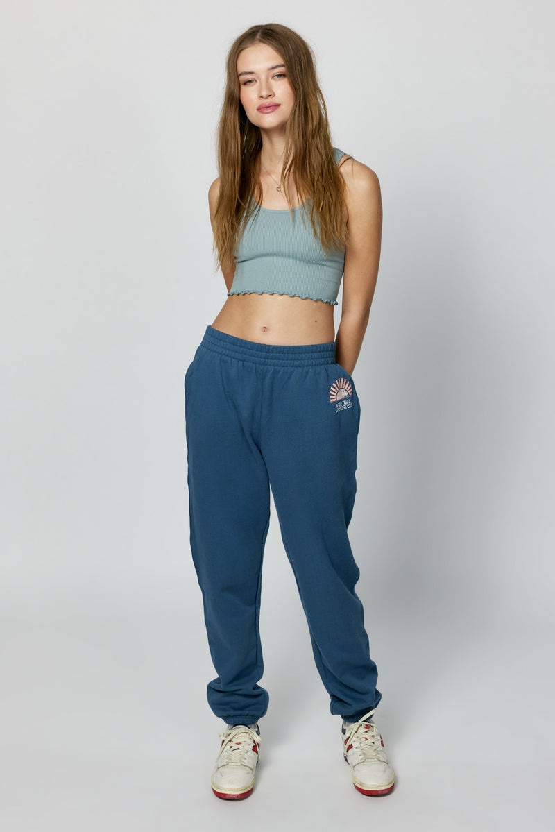 Women's Spiritual Gangster Sun Shine Boyfriend Pocket Sweatpants Sweatpants & Joggers Deep Sea Blue | ZC0195762