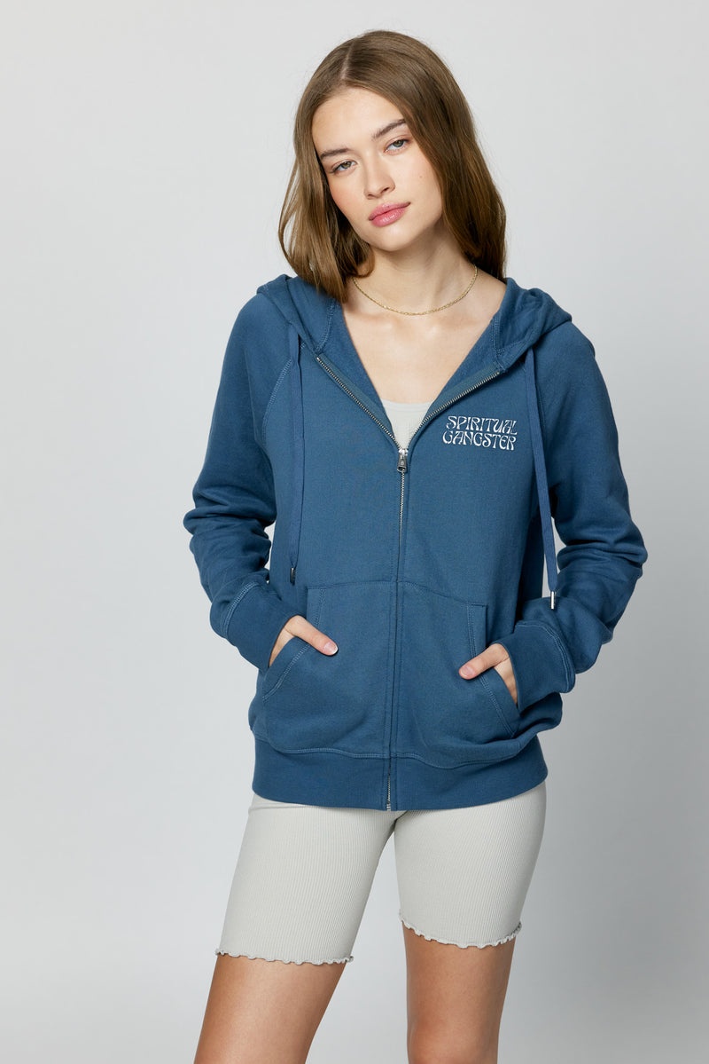 Women's Spiritual Gangster Sun Shine Raglan Zip UP Hoodie Hoodies & Jackets Deep Sea Blue | GA6527938