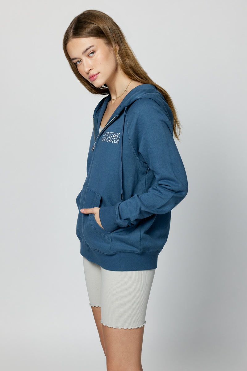 Women's Spiritual Gangster Sun Shine Raglan Zip UP Hoodie Hoodies & Jackets Deep Sea Blue | GA6527938