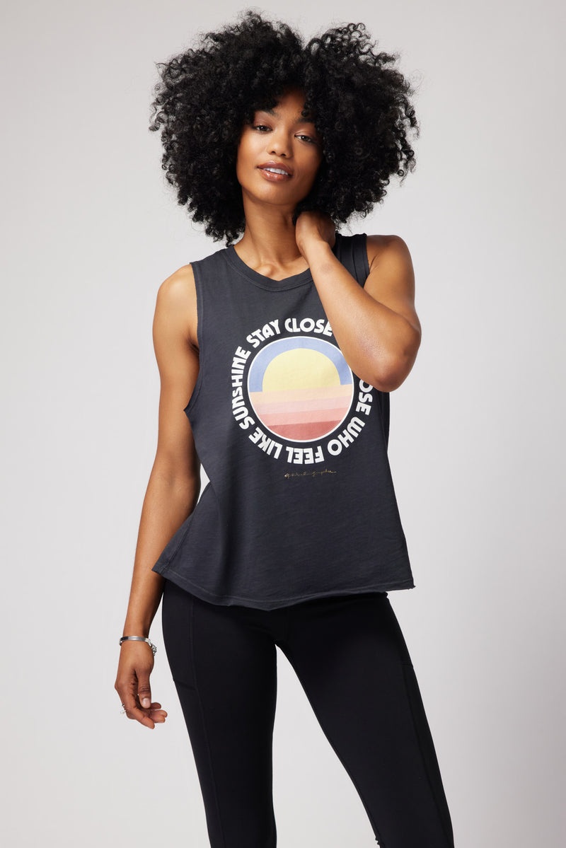 Women's Spiritual Gangster Sunshine Gigi Muscle Tank Tees & Tanks Vintage Black | LD0563217