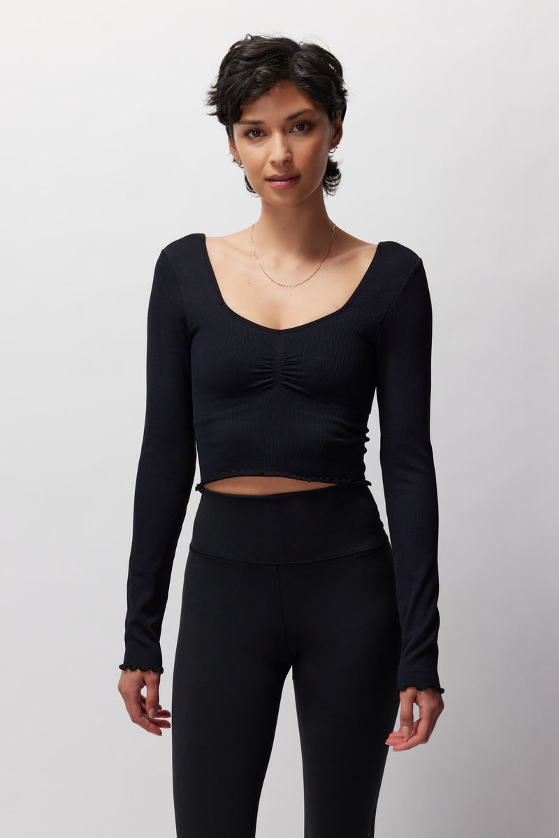 Women's Spiritual Gangster Sweetheart Seamless Long Sleeve Top Long Sleeve Tops Black | XA3290761