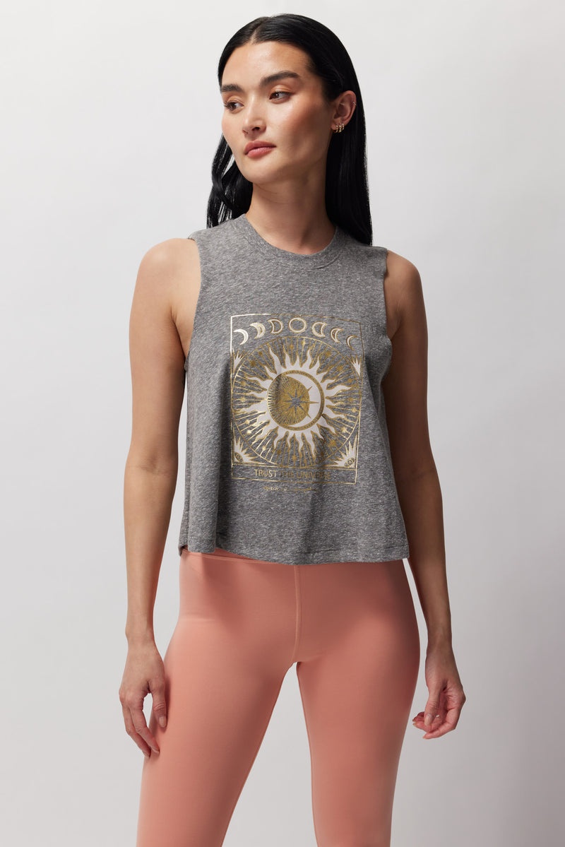 Women\'s Spiritual Gangster Trust The Universe Crop Tank Tees & Tanks Heather Grey | EL7869520