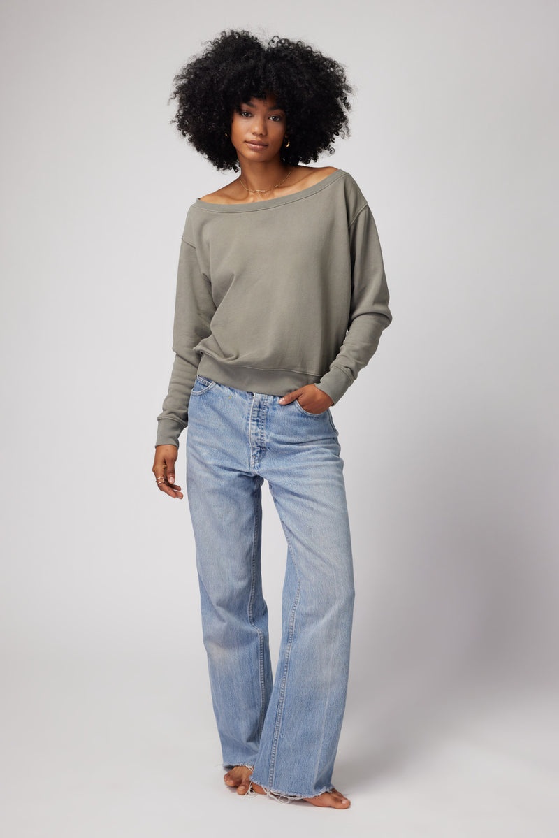 Women's Spiritual Gangster Vida Off Shoulder Sweaters Agave | OC3650872