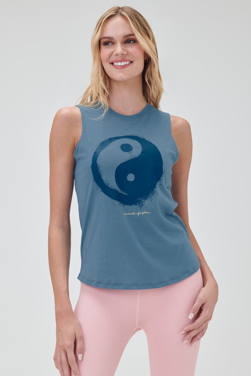 Women\'s Spiritual Gangster Yin Yang Muscle Tank Tees & Tanks Coastal Blue | LV1706243